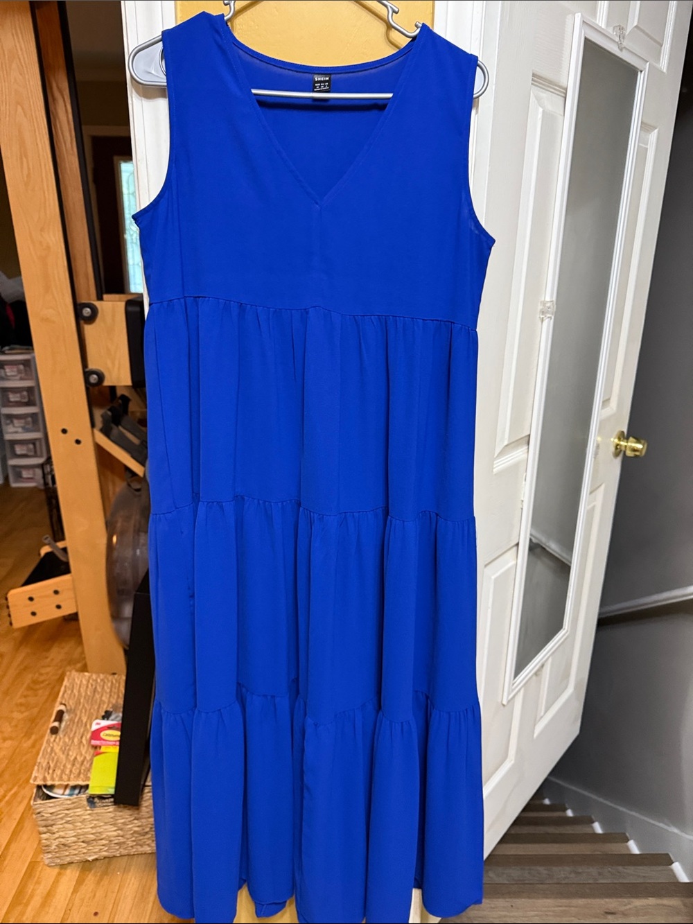 SHEIN Royal Blue Tiered Maxi Swing Dress Size M Sleeveless V Neck Boho